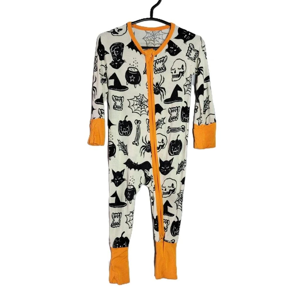 Little Sleepies Bamboo Halloween Pajamas 3-6 Months Footie Pajamas Skull Pumpkin